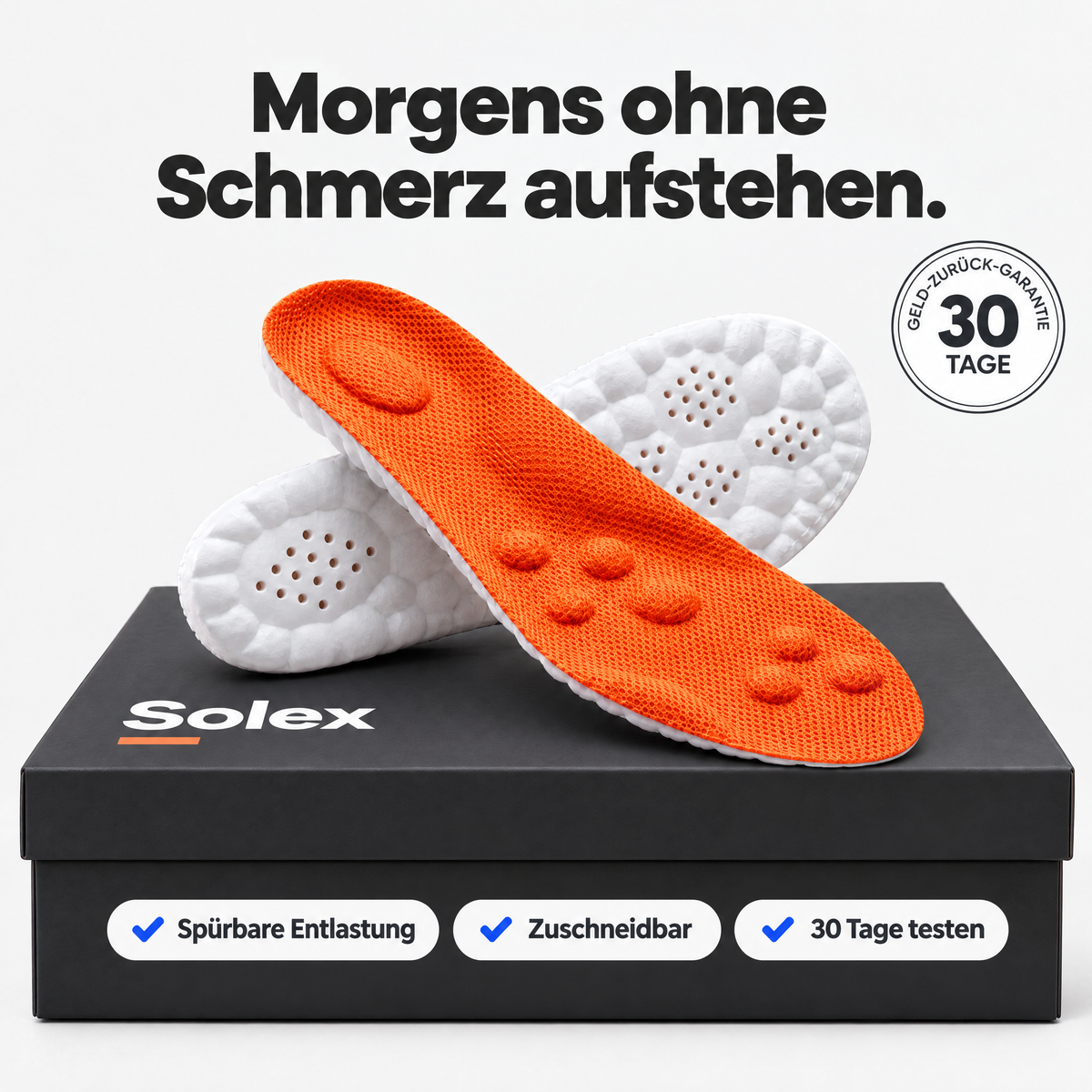 Solex Einlegesohlen auf Solex-Karton: Morgens ohne Schmerz aufstehen